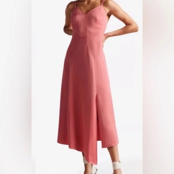 Ted Baker Pink Asymmetrical Panelled Midi Slip Dress Size 1 - Picture 3 of 6